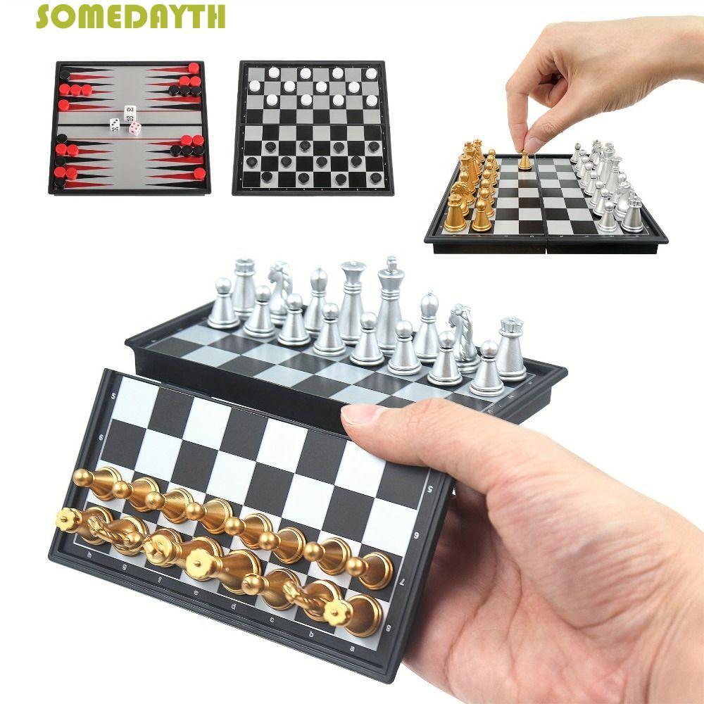 SOMEDAY Mini Chess Set, Folding Design Magnetic Pieces Magnetic Chess, Pocket Size Table Games Gold 