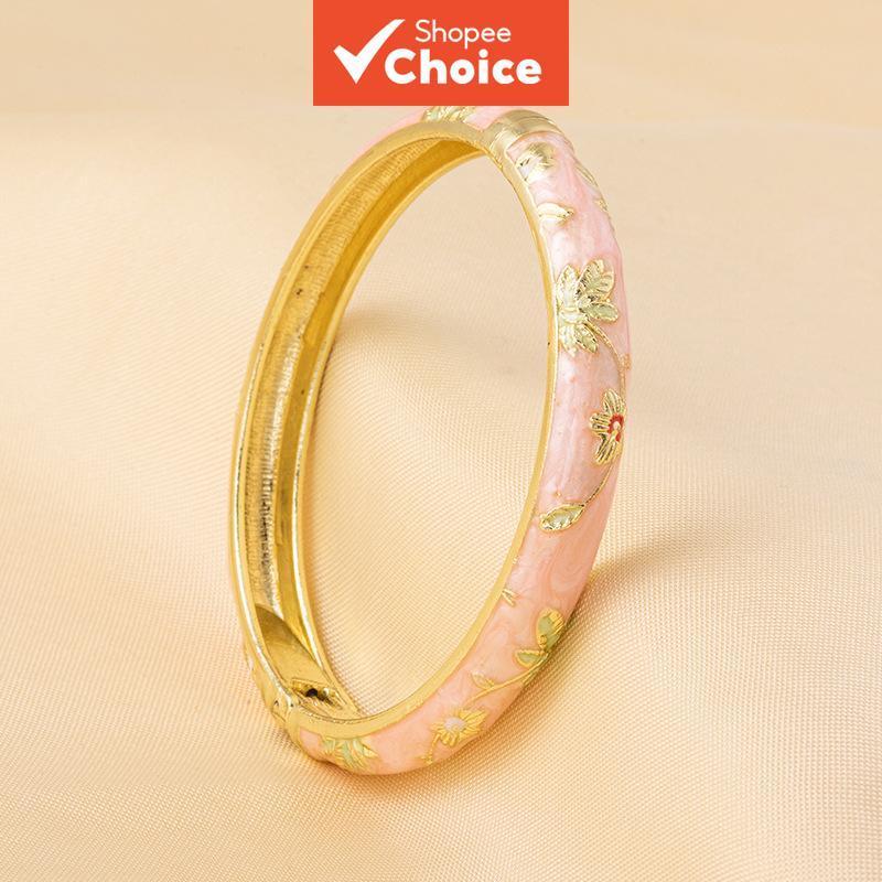 Cloisonné เคลือบผู้หญิงดอกไม้เปิดกําไลข้อมือสไตล์ชาติพันธุ์แฟชั่นเรียบง่าย