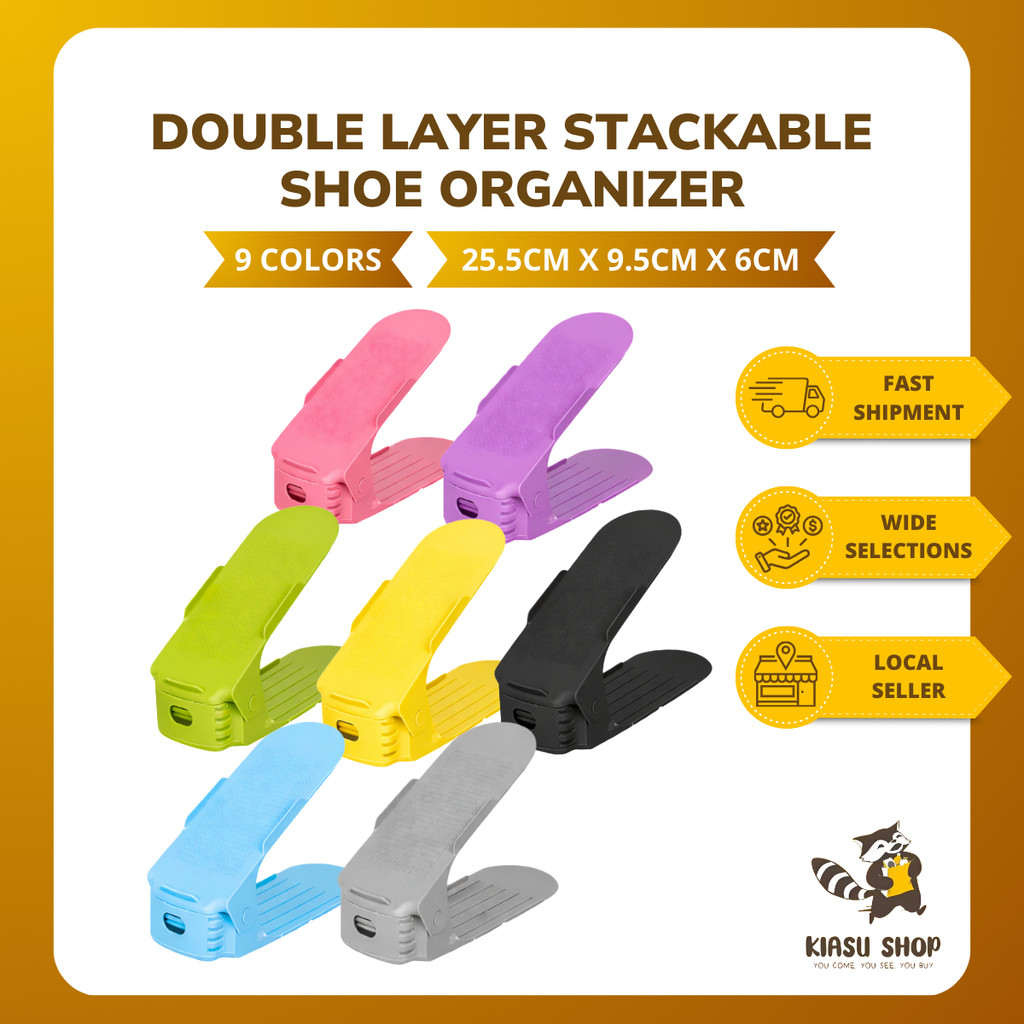 Shoe Organizer Double Layer - Saver Stackable Space Saver สําหรับจัดเก็บรองเท้าเรียบร้อย