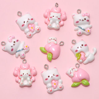 Ocean Charm จี้ต่างหูสร้อยคอ 10 ชิ้นน่ารักเรซิ่นการ์ตูนแมวจี้ DIY เครื่องประดับทําอุปกรณ์เสริม