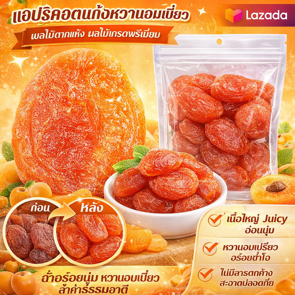 [หวานธรรมชาติ] แอปริคอตอบแห้ง / แอปริคอตไร้เมล็ด / ไม่ใส่น้ำตาล / อร่อยและมีคุณค่า / เหมาะสำหรับทุกวัย
