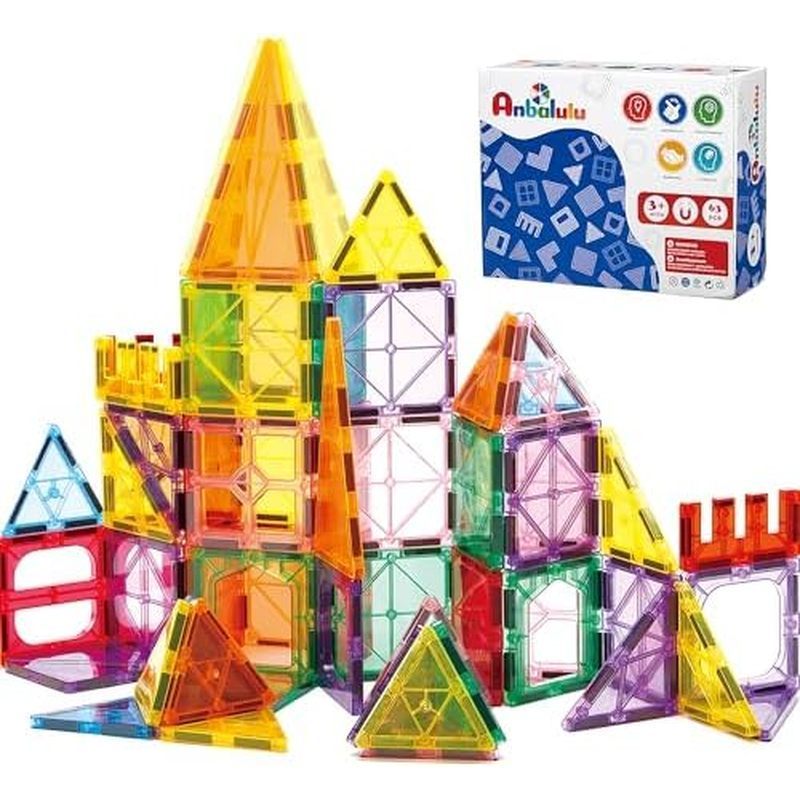 Anbalulu Magnetic Tiles 100PCS with 2 Cars, STEM Educational Building Blocks for Kids Ages 3-9, Magn