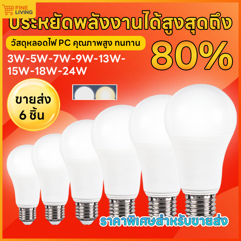 【แพ็ค10】หลอดไฟ LED หลอดไฟประหยัดพลังงาน หลอดไฟบ้าน LED 3W-24W แสงสว่างคมชัด ทนทาน ประหยัดพลังงาน