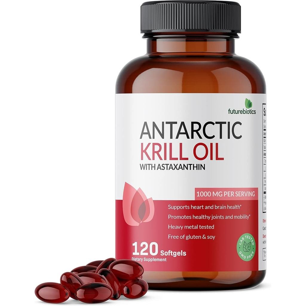 Futurebiotics Antarctic Krill Oil 1000mg with Omega-3s, EPA, DHA, Astaxanthin and Phospholipids - Pr