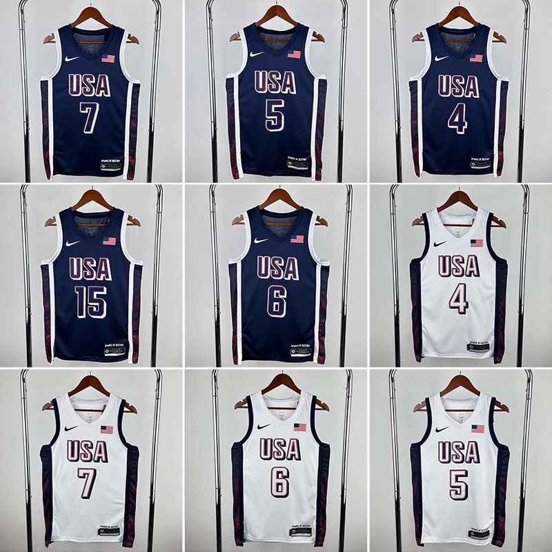2024 Paris Olympics USA ทีมชาติ Curry James Booker Durant Edwards Tatum Leonard Harry Burton Jersey