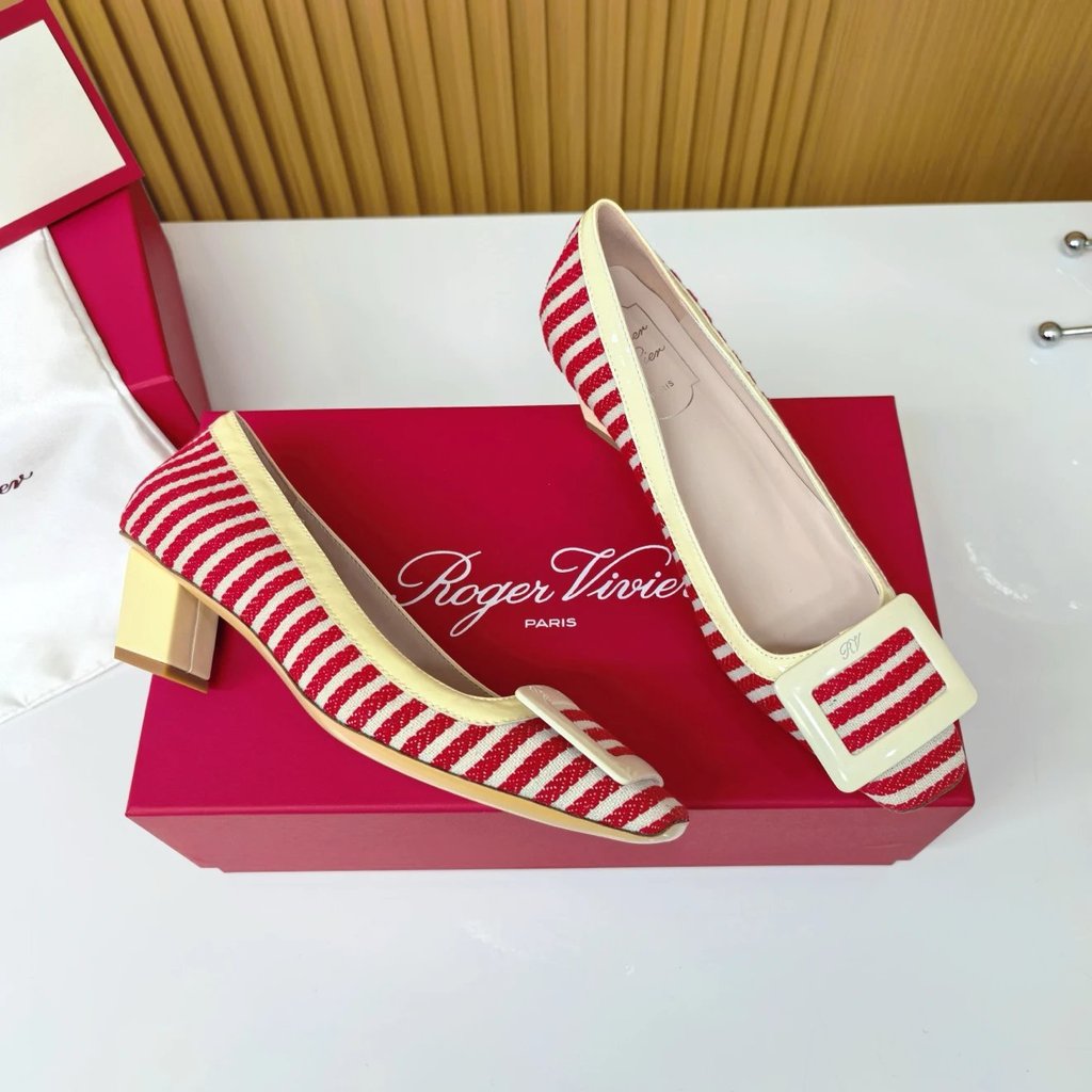 2025.7.24-4.5 ซม. Heel Roger vivier RV Square Buckle Shoes/รองเท้าส้นสูง