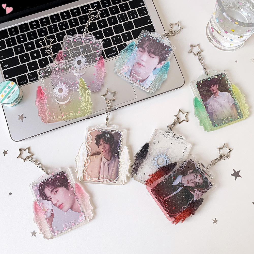 3นิ้วแองเจิลปีกอะคริลิผู้ถือบัตร,อะคริลิคใส เคป๊อป การ์ดยืนแสดง,หลายสีไล่โทนสีภาพกรณีป้องกันสําหรับคอลเลกชันไอดอล