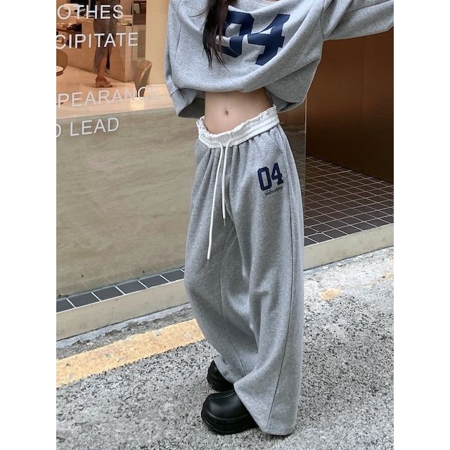 【jsmy0003.th】 美式复古运动裤子女春秋季潮高腰垂感休闲裤长裤宽松爵士舞拖地裤American retro sports pants for women in spring and autu