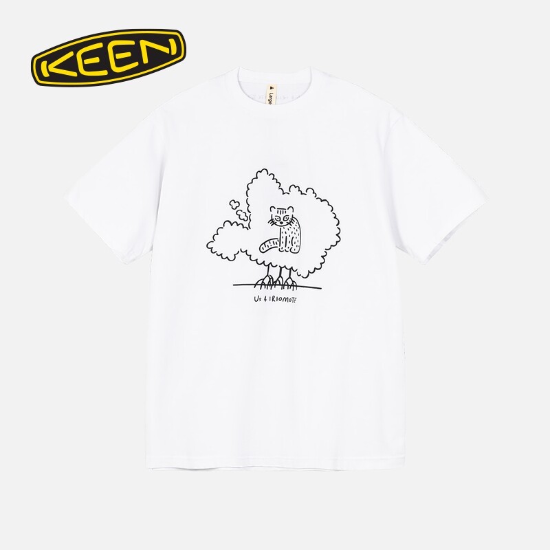 KEEN US4 OC/RP IRIOMOTE Fun CAT Casual TEE ผู้ชายและผู้หญิงกลางแจ้ง Street สไตล์รอบคอแขนสั้นเสื้อยืด