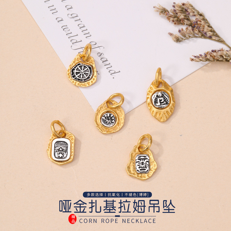 วิธีโบราณทอง Zakiram จี้ทิเบต Zakiram จี้ลูกปัดอุปกรณ์เสริมสร้อยคอสร้อยข้อมือ QR9D