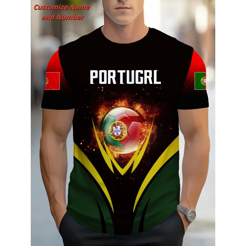 3D พิมพ์โปรตุเกสเสื้อที่กําหนดเองเสื้อยืดสําหรับชายฟุตบอลรูปแบบ T เสื้อชุดลําลองกีฬา O-คอ Tees หลวม 