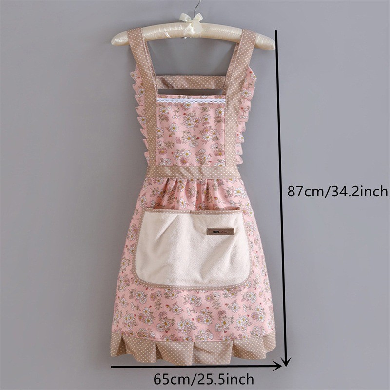 [พร้อมส่ง] ผ้ากันเปื้อนลายดอกไม้ สไตล์เกาหลี ชุดกันเปื้อนน่ารัก ผ้ากันเปื้อนกันน้ำ ซักง่าย