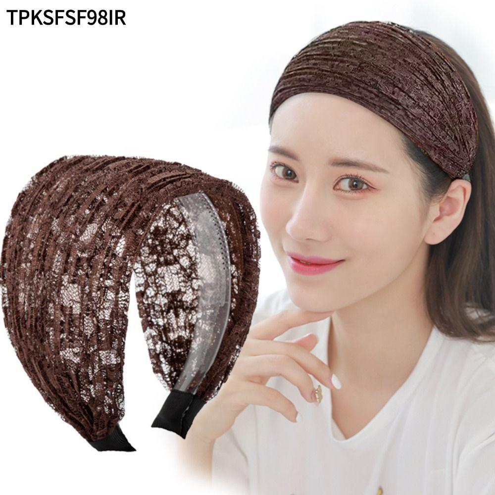 TPKSF98IR ลูกไม้ตาข่ายผม Band, Hollow Headwear กว้างด้านข้างผม Hoop, Vintage ยืดหยุ่นลื่นอุปกรณ์เสริมผมผู้หญิงลูกไม้ Hairbands สําหรับผู้หญิงสาว