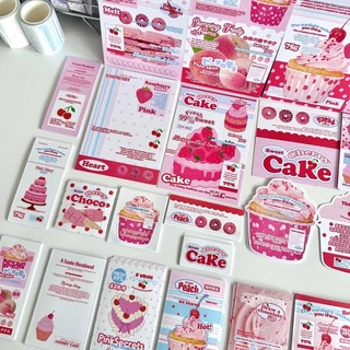 22ชิ้น/เซ็ตหวานเบอร์รี่เค้กปิดผนึกสติกเกอร์การ์ดอวยพรชุดวัสดุบรรจุภัณฑ์ ทําเอง ตกแต่ง