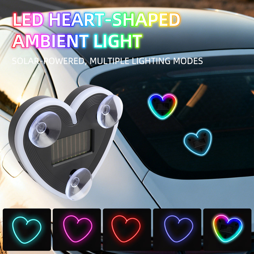 Universal พลังงานแสงอาทิตย์บรรยากาศแสงรูปหัวใจแบบไดนามิกGradient LED FitภายในรถAmbient Lightอุปกรณ์ตกแต่งRGB
