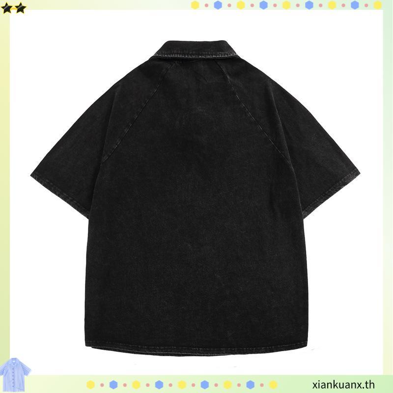 CBE BLACK DENIM CROP SHIRT 01 / เสื้อเชิ้ตคอปยีนส์แขนสั้น