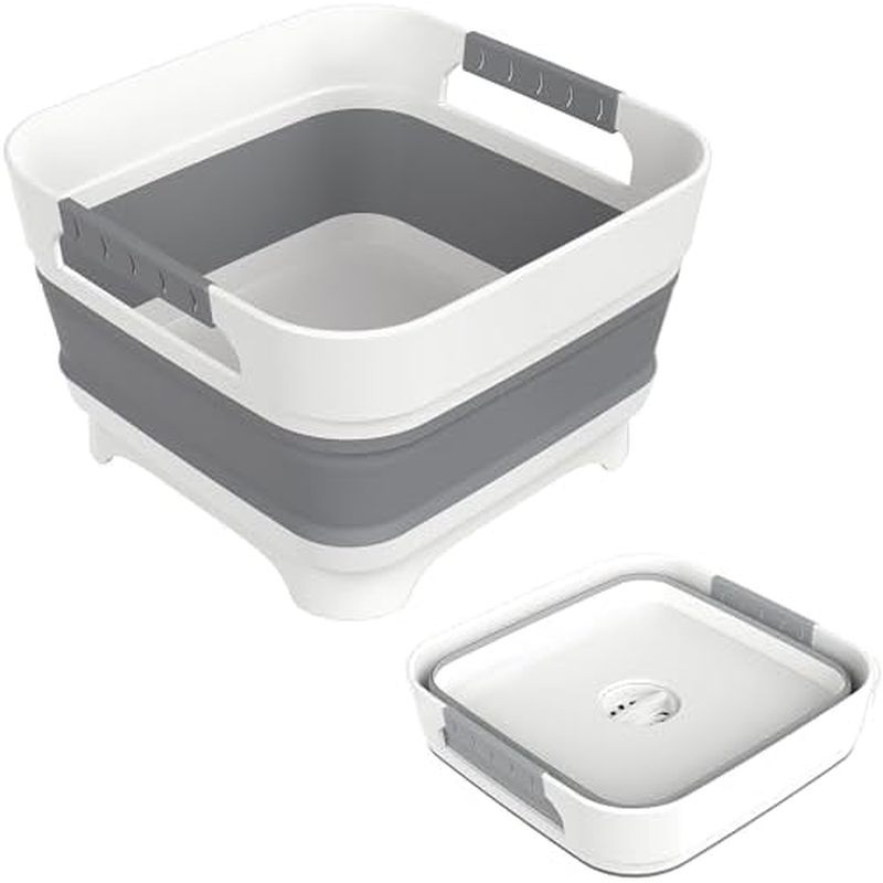 อ่างล้างหน้า Collapsbile Grey สําหรับขวด Multiuse Camp เครื่องดื่ม PlugDV Lana 孔 多功能 折叠 洗อาย 洗器 洗菜 拉