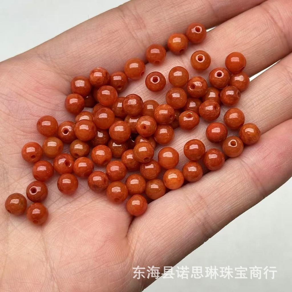 6 มม.หยกสีแดงรอบลูกปัดหลวมลูกปัดหินเครื่องประดับ DIY เครื่องประดับอุปกรณ์เสริมสร้อยข้อมือสร้อยคออุปก