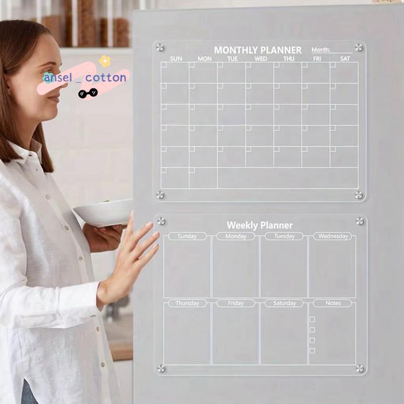 Magnetic Acrylic Calendar Board Markers & Magnetic Pen Holder สําหรับตู้เย็นตู้เย็นตู้เย็นรายเดือนแห