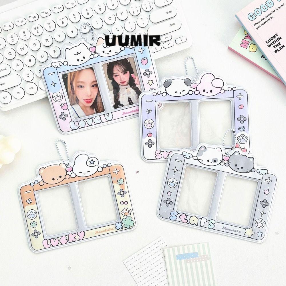 UUMIR Photo Card Holder, 3 นิ้ว 2-Grids Kpop Photocard Sleeve, กันน้ําพร้อมพวงกุญแจเกมคอนโซลออกแบบสัตว์รูปแบบ Idol Card Cover ของขวัญ