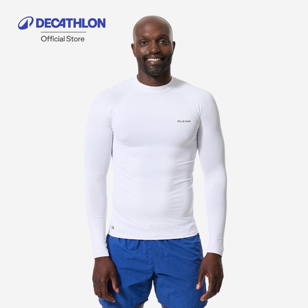 Decathlon Men'S Surfing Long-Sleeved Uv-Protection T-Shirt เสื้อโต้คลื่นผู้ชายแขนยาวป้องกันรังสียูวี รุ่น 100 - White
