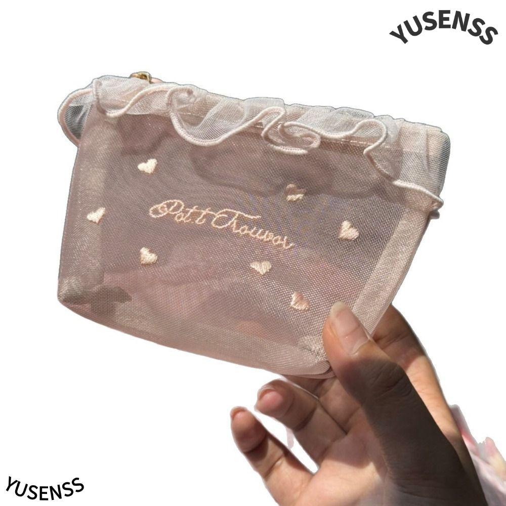 YUSEN ถุงตาข่าย, ซิปปิดสีชมพู Series กระเป๋าแต่งหน้า, กระเป๋าเครื่องสําอางปักความจุขนาดใหญ่อเนกประสงค์ Home Travel