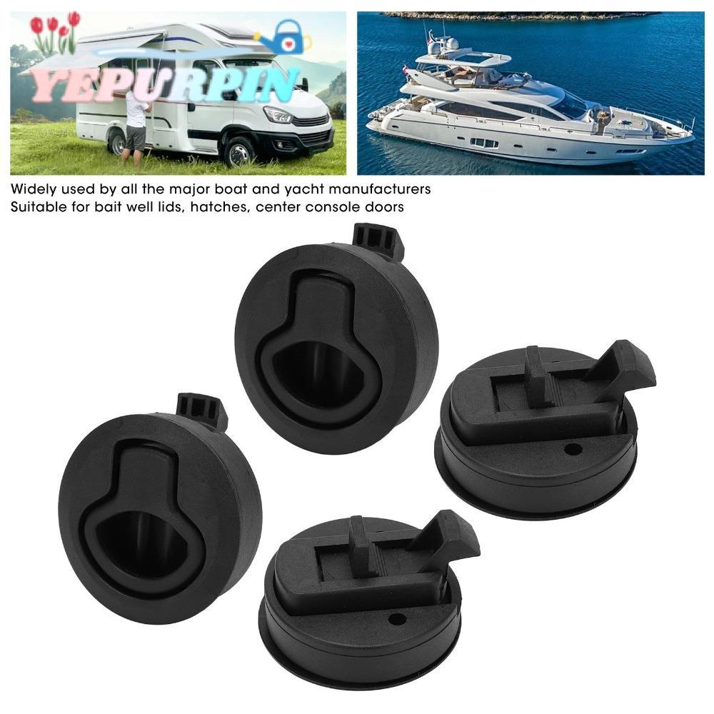YEPURPIN 4PCS รอบแหวนล็อค, 61 มม./2.4in สีดํา Marine Flush ดึง Slam Latch, เรือฮาร์ดแวร์ตู้ Flush ดึ