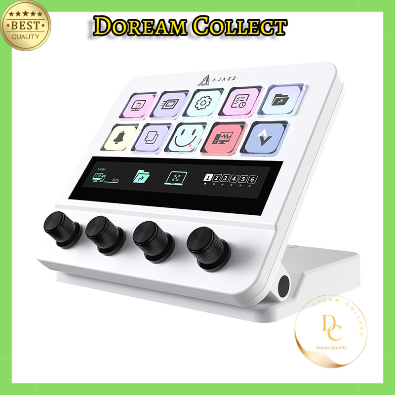 AJAZZ AKP05J Customizable Stream Controller with 10 LCD Keys, 4 Knobs & Switch Buttons, Auxiliary To