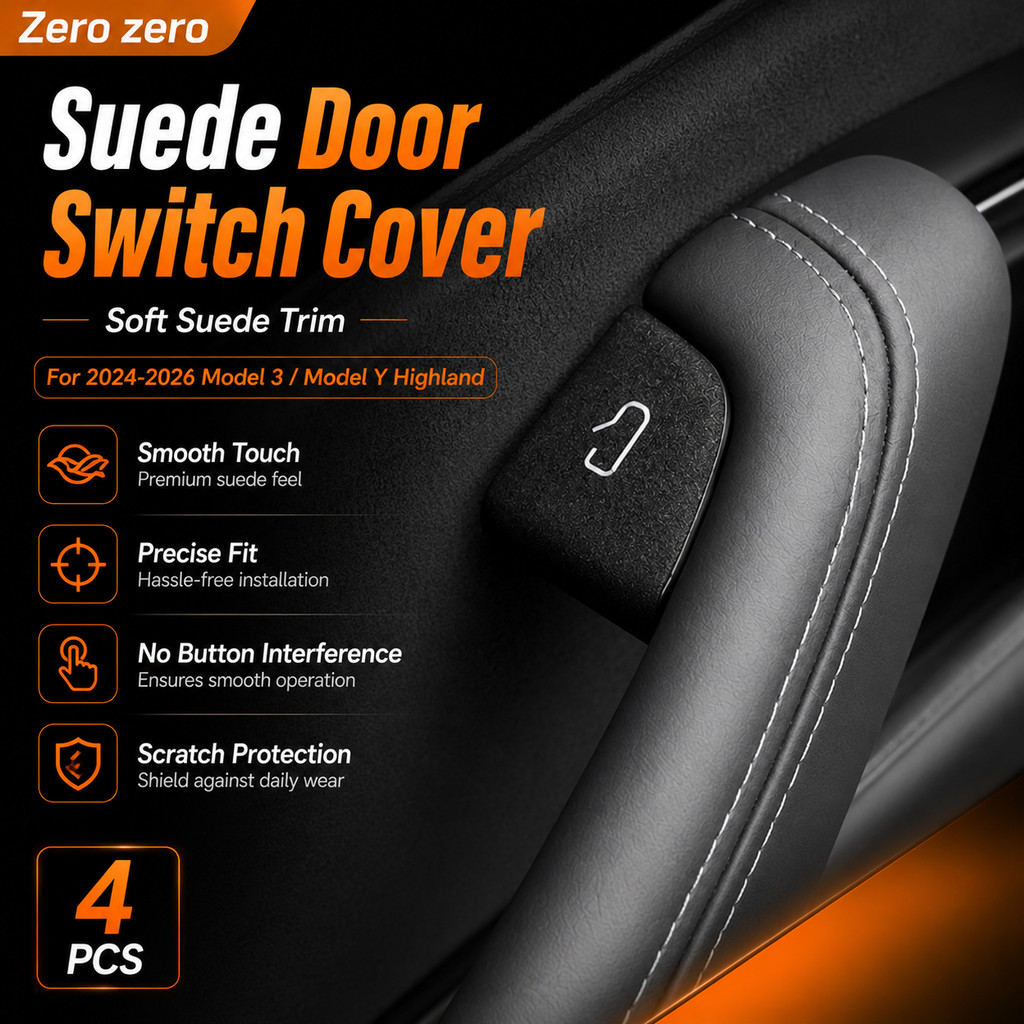 สำหรับ Tesla Model 3/Y 2025-2026 ฝาครอบปุ่มเปิดประตู หนังกลับ Suede ตกแต่งภายในรถ ป้องกันรอยขีดข่วน เพิ่มความหรูหรา อุปกรณ์เสริมรถยนต์ Zero zero
