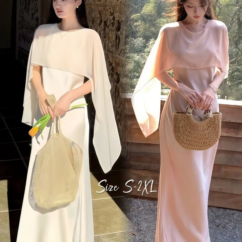 Dode.mall 99411#ชุดเดรสยาวสองชิ้นสไตล์ฝรั่งเศสสุดเก๋ ดีไซน์ใหม่สำหรับผู้หญิงในฤดูร้อนปี 2026 ผลิตจากผ้าซาติน