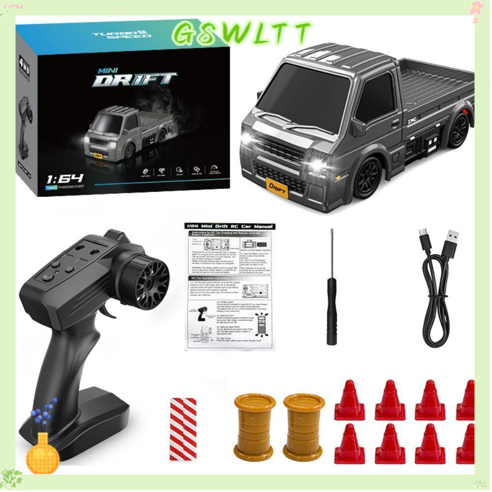 GSWLTT 1:64 RCรถบรรทุก,ไฟLED 4WD RCรถดริฟท์,ความเร็วสูงชาร์จ2.4GรีโมทคอนโทรลDriftรถบรรทุกเดสก์ท็อปของเล่นแข่งรถ