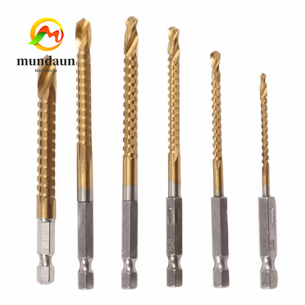 MUNDAUN 6PCS Twist Drill Bits, Hex Shank HSS เจาะชุด Bit, ทนทานตัดหยัก 3-8 มม.ไทเทเนียมเคลือบเครื่อง