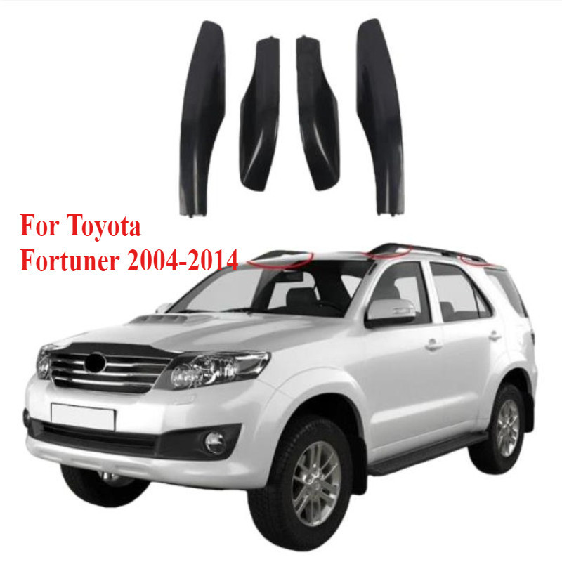 4PC สีดํา ABS หลังคารถกระเป๋าเดินทาง Rail End ฝาครอบ Shell Protector Fit สําหรับ Toyota Fortuner 2004-2014