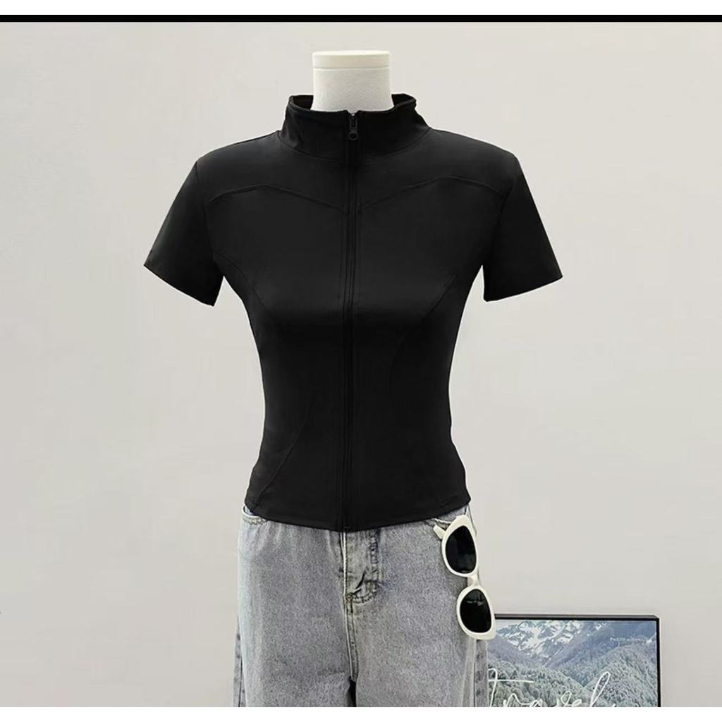 เสื้อท็อปแขนสั้นโยคะแบบแห้งเร็วแบบเข้ารูปสําหรับผู้หญิงเหม รูปที่ 5