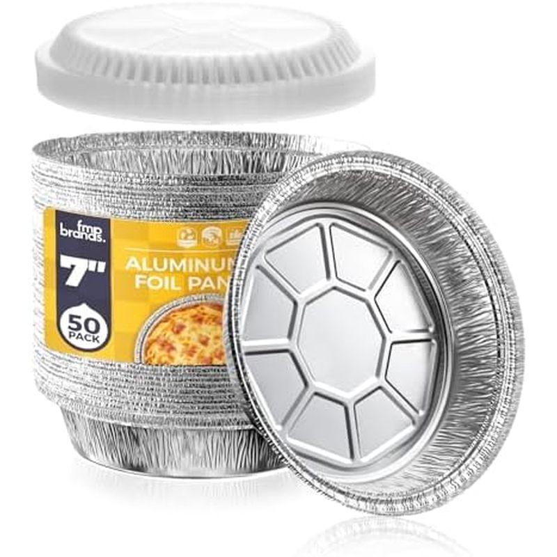 Fit Meal Prep 45 pack 9" Round Aluminum Foil Pans with Clear Dome Lids, Pie Tins Disposable 9 inch w