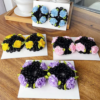 ชุดวิกผมเด็กน่ารัก 2 ชิ้น พร้อมยางรัดผมประดับดอกไม้ เครื่องประดับผมสุดน่ารักสำหรับเด็กผู้หญิง