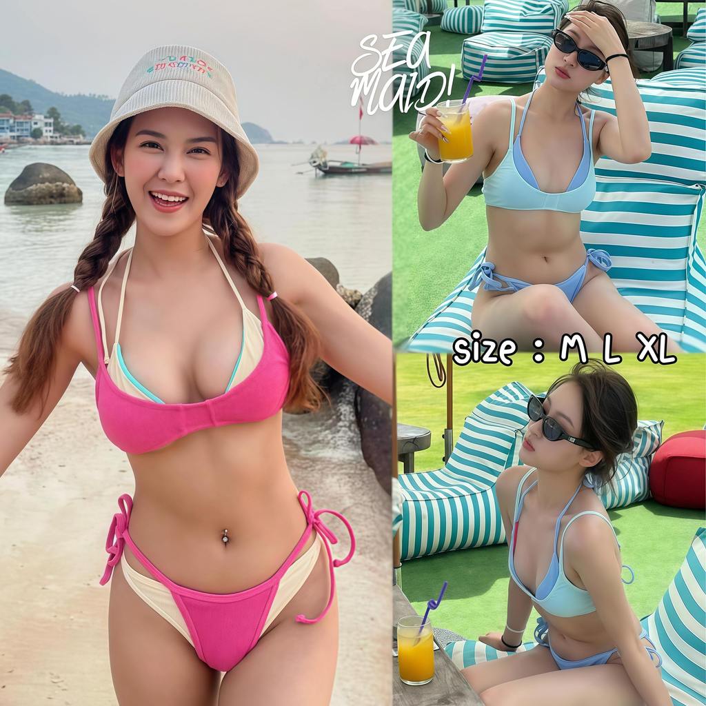 SEA MAID ชุดว่ายน้ำเซ็กซี่ ชุดเซ็ทบิกินี่4ชิ้น ชุดว่ายน้ำบิกินี่ 📌 มีไซส์ M-XL | น้ำหนัก 40-65 กก. Y062