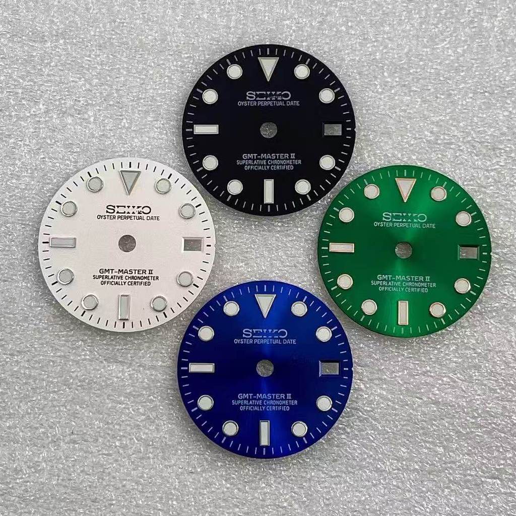 อุปกรณ์เสริมนาฬิกา GMT Dial ปรับให้เข้ากับการเคลื่อนไหว NH34, 28.5 มม., Ice Blue Luminous/Green Luminous