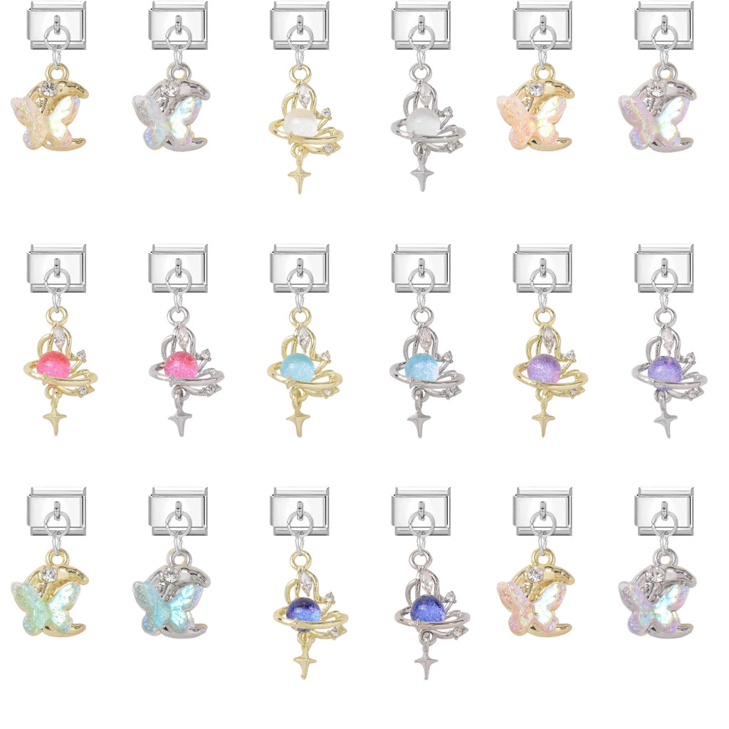 จี้ผีเสื้ออิตาลี charm สแตนเลส 9 มม. เสริมสร้อยข้อมือ link fit สวยงามด้วยไอซीบลูอะเมธYST