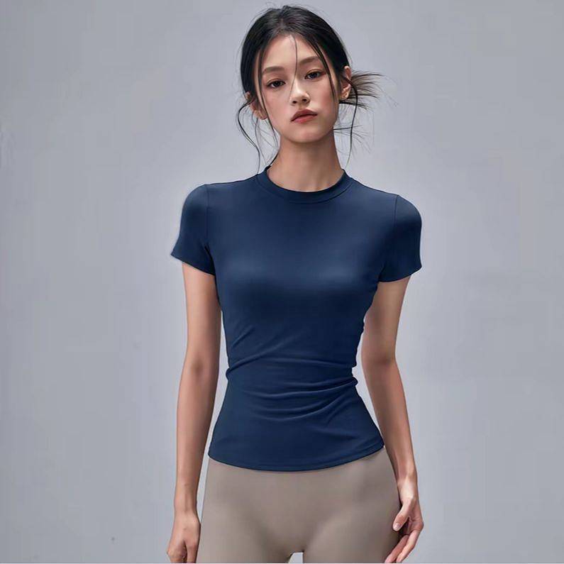 Thin Yoga Short Sleeve round Neck Quick-Drying Slim Fit Sports T-shirt Thin Running Training Top Fla