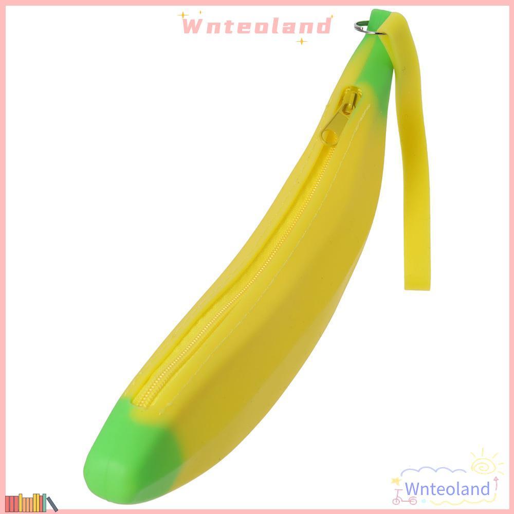 WNTEOLAND Banana Zero Wallet, Yellow Banana Shape Silicone Pen Bag, Big Capacity 2.36*7.87 นิ้ว Sili