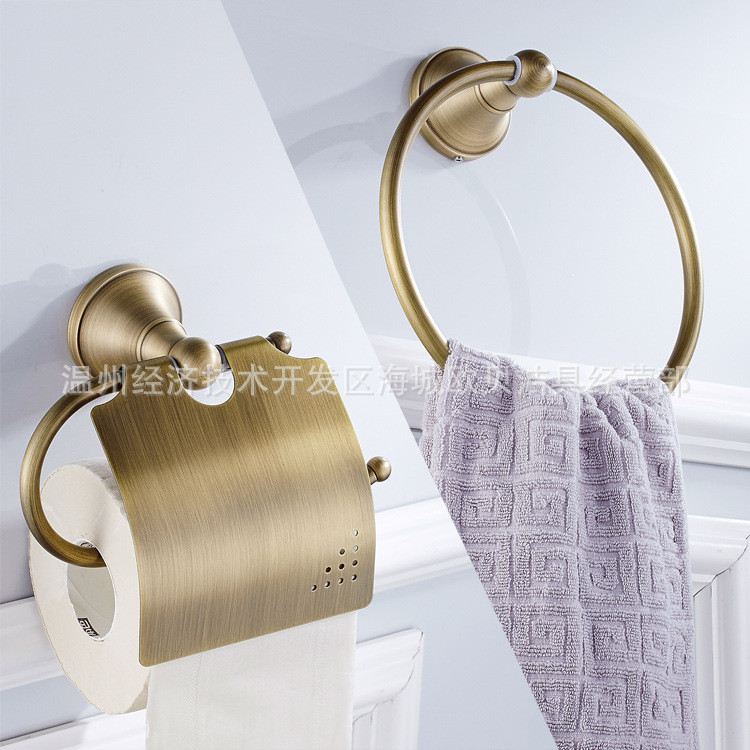 Kitchen and bathroom brass material round base antique-style circular stand towel ring and paper tow