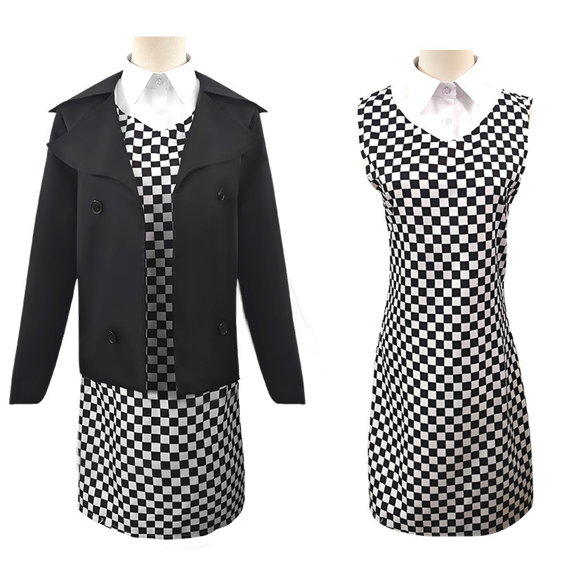 Wednesday Cosplay Costume - Wednesday Female Protagonist Plaid Dress Halloween Cosplay Outfit