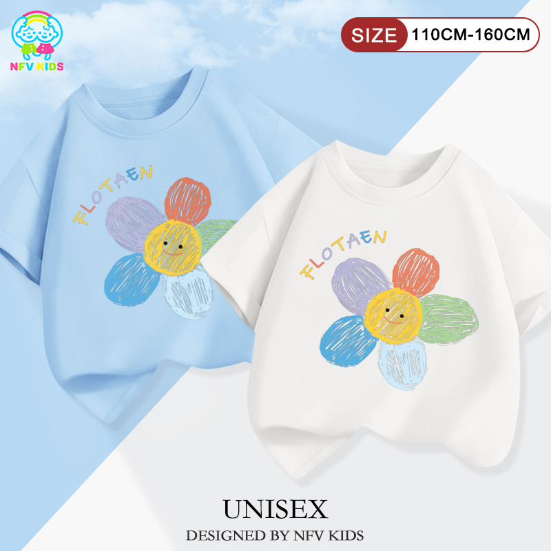 【ส่งจากกรุงเทพฯ】NFV KIDS เสื้อยืดแขนสั้นเด็ก💕ใส่สบาย ระบายอากาศ ลายแฮมเบอร์เกอร์การ์ตูน ทรงหลวม ซึบซับเหงื่อ YG5662