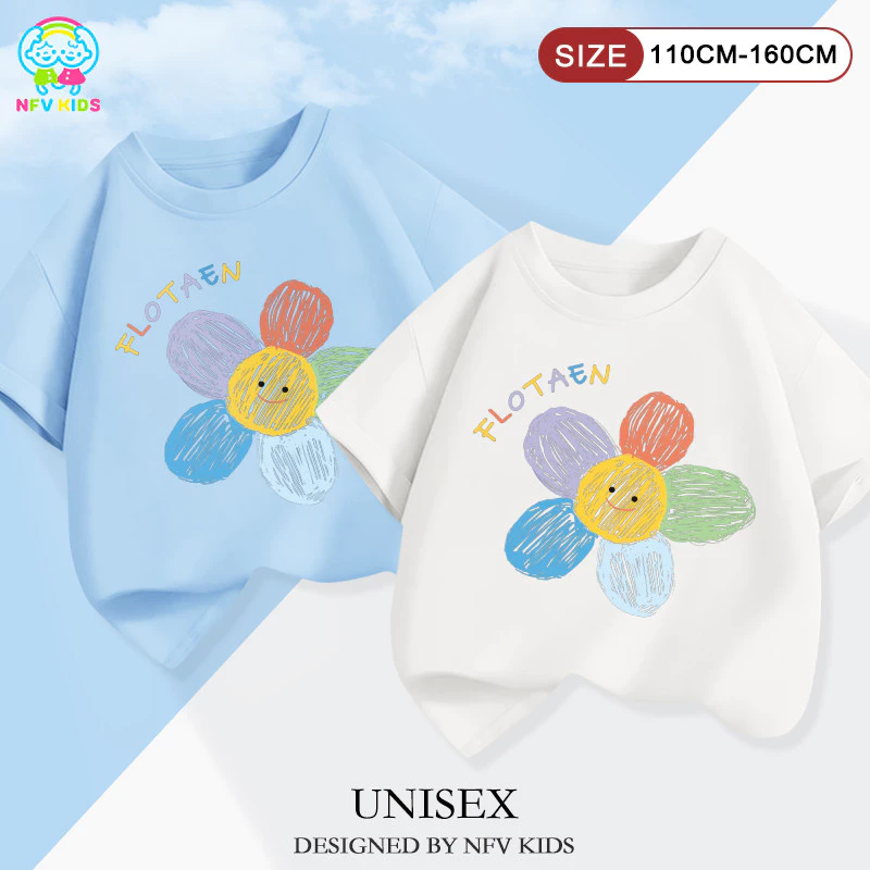 【ส่งจากกรุงเทพฯ】NFV KIDS เสื้อยืดแขนสั้นเด็ก🌸ใส่สบาย ลายดอกไม้การ์ตูนน่ารัก ระบายอากาศ ทรงหลวม ซึบซับเหงื่อ YG187