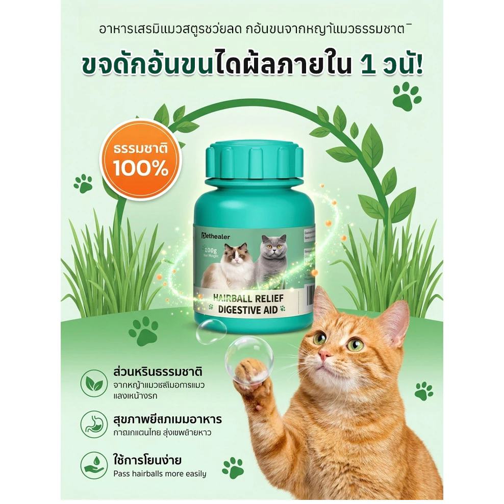 🎯สินค้าขายดี🎯 【แมว/ขน】 อาหารเสริมแมว ช่วยลดปัญหาก้อนขนในแมว ช่วยย่อยอาหาร มีคุณค่าทางโภชนาการสูง เหมาะสำหรับแมวทุกสายพันธุ์และทุกช่วงวัย 🚨พร้อมส่ง🚨 thumbnail 9