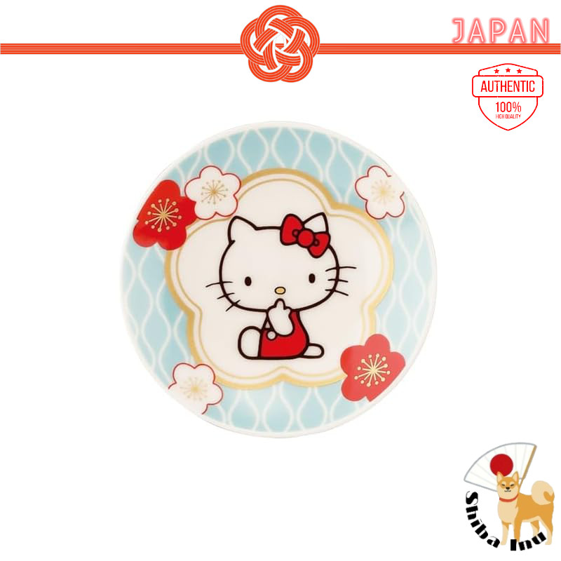 Hello Kitty small plate (~9x2 cm), plum motif, Made in Japan, blue - Mother's Day gift