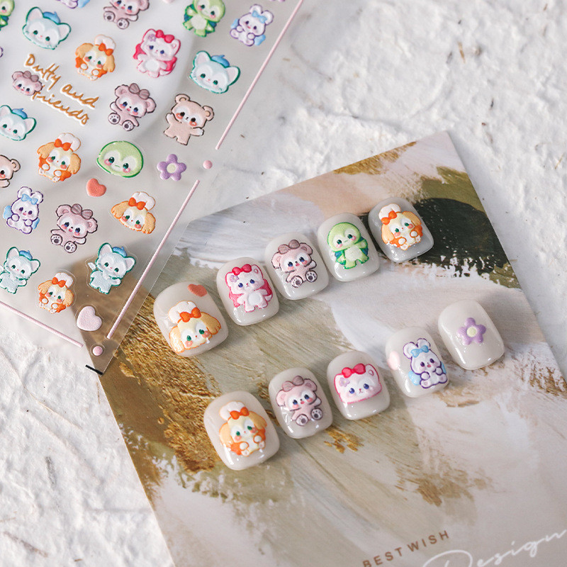 เหล็กสามมิติใหม่หัตถกรรมบางเหนียวเล็บสติกเกอร์กาวบางโปร่งใสการ์ตูนน่ารักเล็บสติกเกอร์ DP ชุด