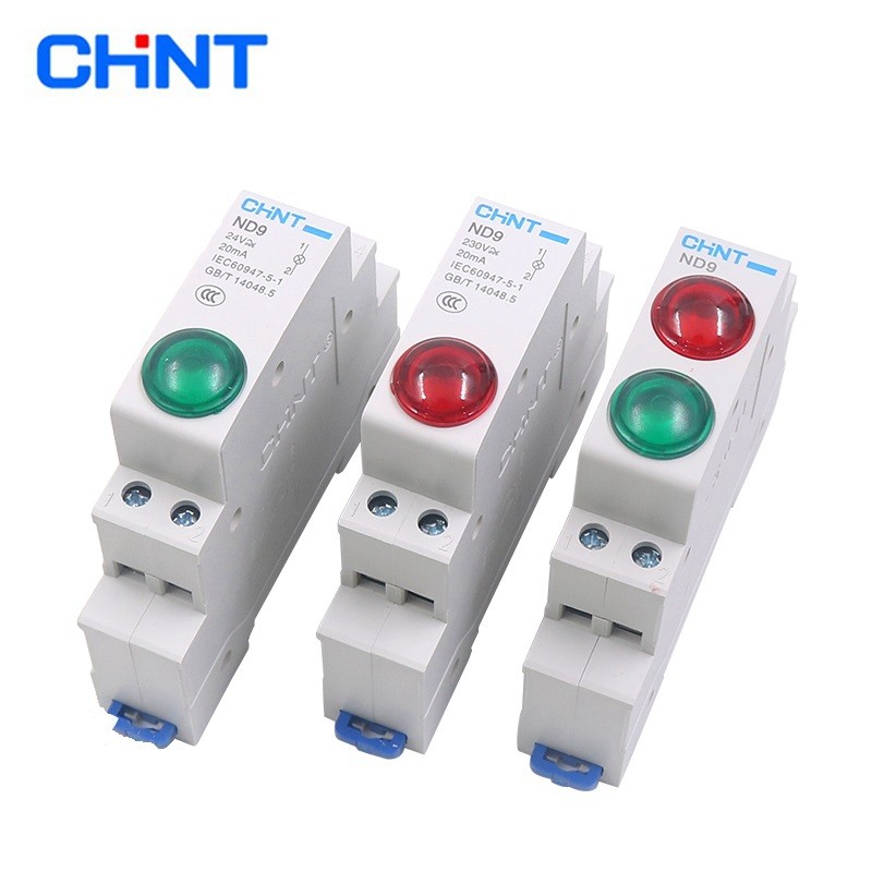 1PC CHINT ND9 PILOT LIGHTS LED สีแดงสีเขียว AC/DC 24V 220V Modular DIN Rail โคมไฟไฟแสดงสถานะCHNTCHNT
