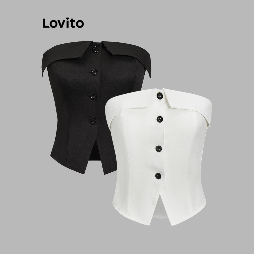 Lovito เสื้อกล้ามลําลอง เสื้อกล้ามกระดุมสีพื้นสําหรับผู้หญิง L67AD036 (สีขาว) ราคา ถูกที่สุด ดีลบีเคเค รูปภาพหลัก